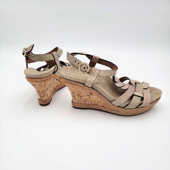 Earthies 8B Wedge Heel Sandals Corsica Tan Biscuit Leather Cork 3in Casual Beach - Picture 10 of 15
